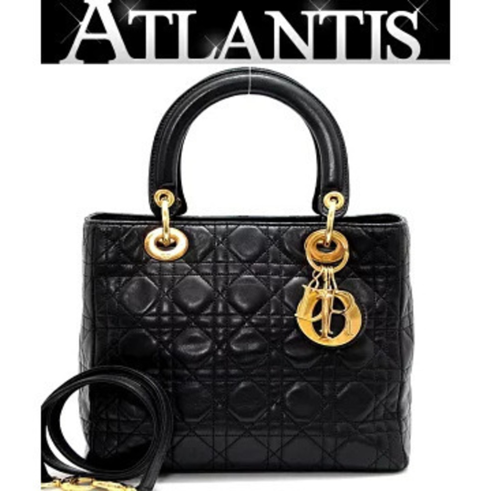 Christian Dior Lady Handbag Shoulder Bag Lambskin Black